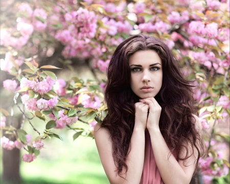 Pretty face - flowers, face, spring, woman