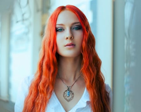 Redhead woman - woman, face, redhead, necklace, model