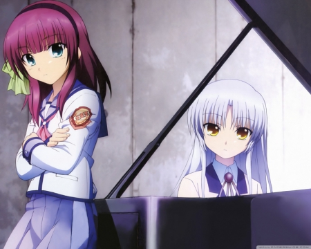 Yuri and Kanade - piano, Kanade, anime, angel