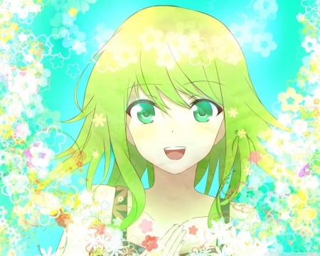 Gumi and Flowers ^w^ - Vocaloid, flowers, anime, Gumi Megpoid