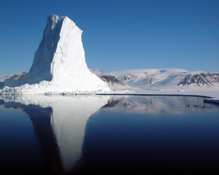 greenland iceberg - whiteice, blue sea, reflected, steep, tall