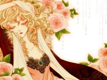 princes - beautiful, dress, girl, rose, sleeping