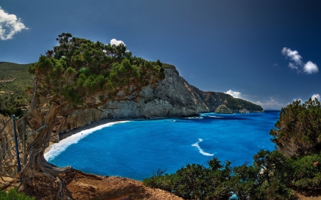 Porto Katsiki - rock, mountains, greece, iaonian sea, porto katsiki, trees, sea, blue