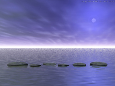 Dreaming Stones - moon, sky, lake, horrison, clouds, wayer, stones, fantasy