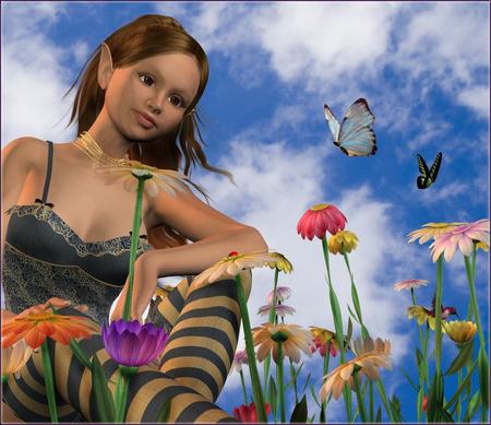 Fairy Elf - butterflies, fantasy, fairy elf, flowers, abstract