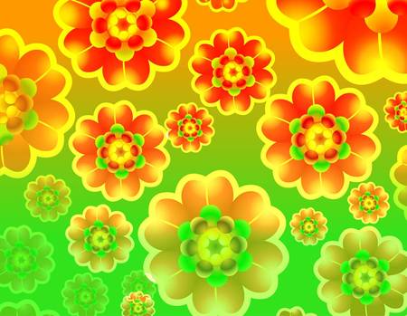 Citrus Flowers - red, flowers, orange, yellow, art, green