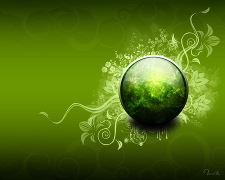 Green Sphere - art, green, flowers, sphere, vines