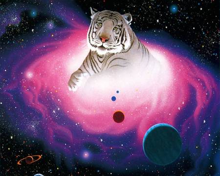 Space tiger - space, planets, night, art, tiger, sky