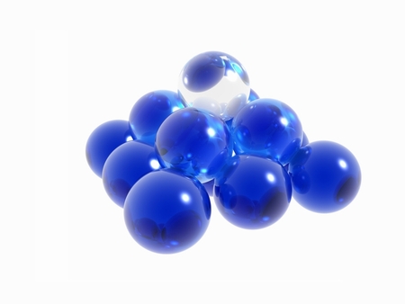 Blue Pyramid - pyramid, blue marbles, spheres