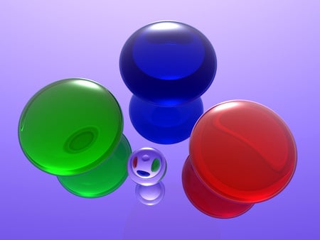 Primary Colours - blue, red, green, spheres, marbles