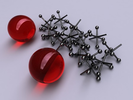 Red Crystal Balls - black metal pins, red spheres