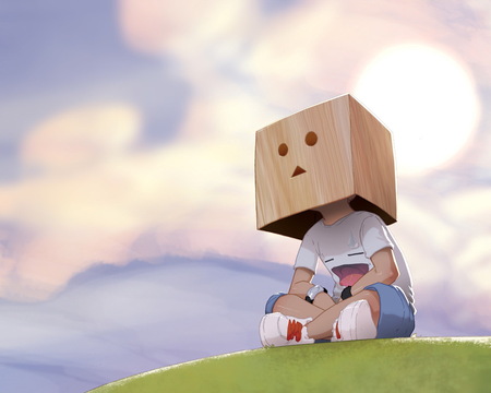 Boxhead Kid - box, hill, head, human, abstract, other, kid, sitting