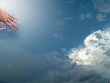 REACH THE SKY - water, clouds, hand