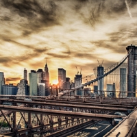 fantastic sunset view from atop brooklyn bridge hdr