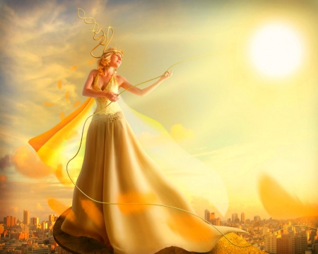 Forever sunshine - sunshine, yellow, art, woman