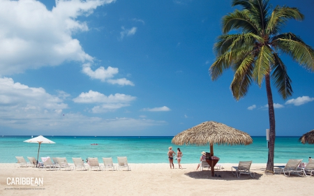 Cayman Islands - umbrella, water, straw, ocean, sand, palm