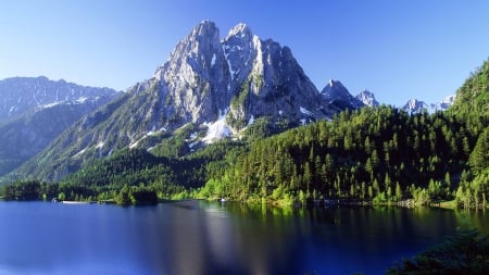 Aigues Tortes, Spain - trees, water, light blue, National Park, snow, Catalonia, forests, white, green, landscapes, mountains, lakes