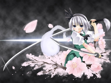 swords beuty - cute, warior girl, becgraund, flovers