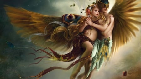 Love In Flight - woman, love, man, fairies, fantasy