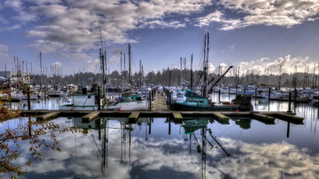 wonderful boat marina hdr - reflection, boats, clouds, marina, hdr, docks