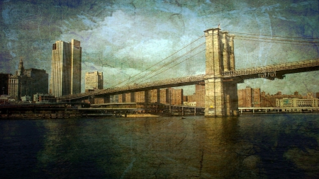 textured wallpaper of brooklyn bridge - city, textured wall, bridge, river