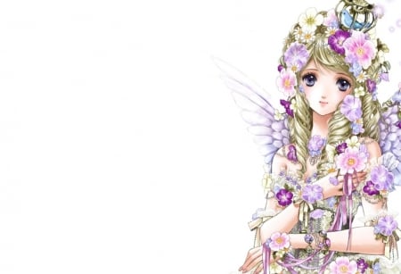 Flower Angel - pretty, anime, elegant, divine, female, wing, blossom, maiden, angel, long hair, sublime, gorgeous, plain, nice, anime girl, beautiful, hot, girl, simple, feather, beauty, lovely, sweet, flower, white, lady, wings, cute, floral, sexy