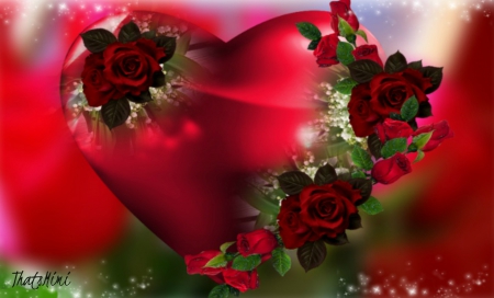 Heart In Flower - love, pretty, romantic, roses, red, heart, beautiful, valentine