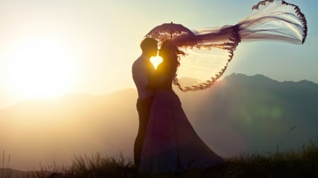 At the time of the sunset - love, sunset, woman, man