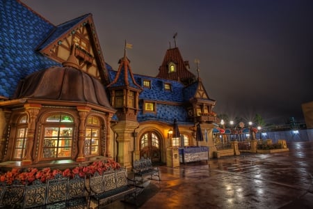 Disneyland, Anaheim, Ca. - house, lights, evening, hdr, amusement