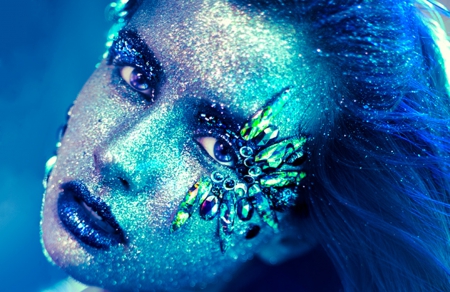 Blue - glitter, woman, model, blue