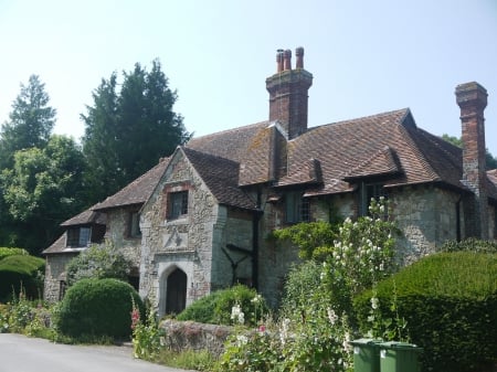 Sussex Villages 4 - style, sussex, hollyhocks, sunshine