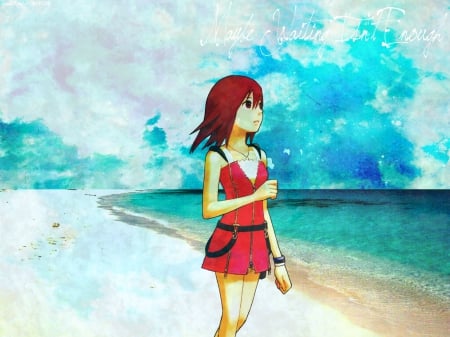 Maybe Waiting Isn't Enough - colorful, kairi, square enix, beach, kingdom hearts 2, sky, video game