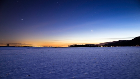 stars appearing in twilight - horizon, lights, winter, city, srats, twilight