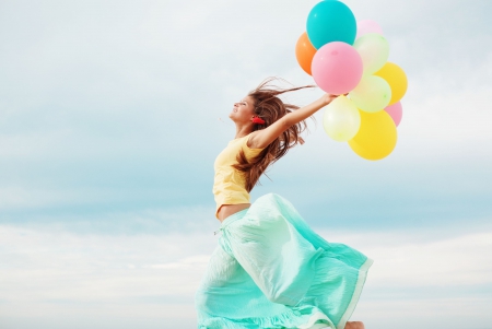 Happiness - mood, balloon, beautiful, photography, girl, joy, happy, happiness, woman, balloons