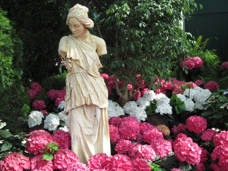 The pyramids display gardens 85 - statue, red, photography, flowers, hydrangeas, garden