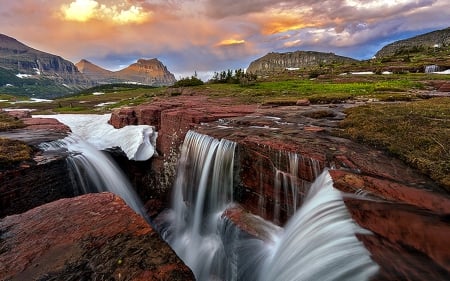 Glacier Nat'l. Park ~ Montana - Mountains, Snow, Rocks, Waterfalls