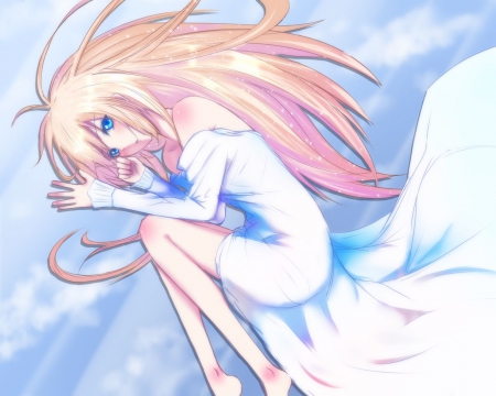 Lily the white flower - long blond hair, vocaloid, cute girl, white robe, lily