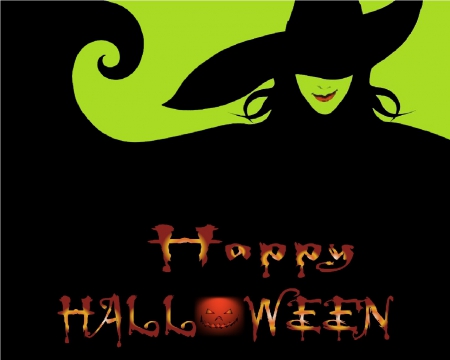 Happy Halloween - witch, pumpkin, holiday, green, black