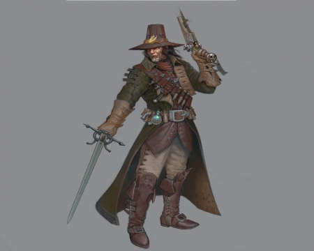 Witch Hunter - gun, scars, sword, man