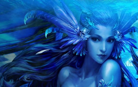 Blue Girl - woman, girl, wallpaper, fantasy, face, art, blue, beautiful, digital