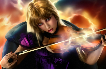 Violin Player - violin, beautiful, girl, musician, fantasy, digital, woman, art, wallpaper