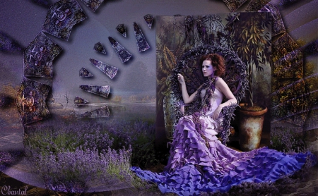 Purple Fantasy - elegant, couture, fashion, dress, couture dress, purple, girl in purple dress, art, gown, beautiful, photography, girl, fantasy, woman, model, digital, wallpaper