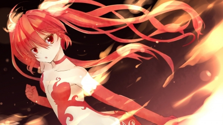 Girl in fire - fire, hot, girl, cute, Anime