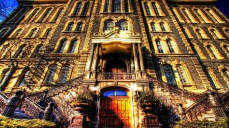 magnificent building facade hdr - facade, hdr, sunshine, steps, building