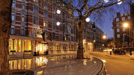 lovely hotel in westminster london - street, trees, evening, hotel, taxi, city