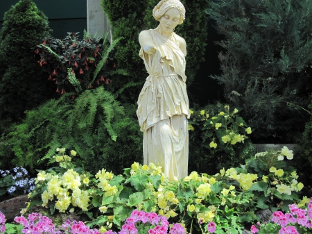 Flowers on a walking day 85 - trees, statue, yellow, photography, pink, green, flowers