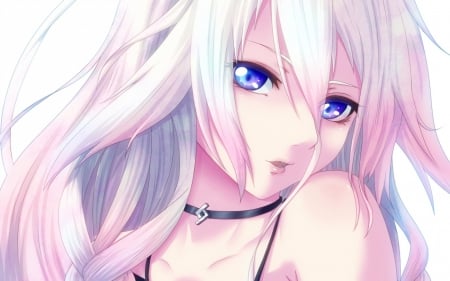 Anime Girl - shoulders, blue eyes, anime girl, whitsle, white hair, ia