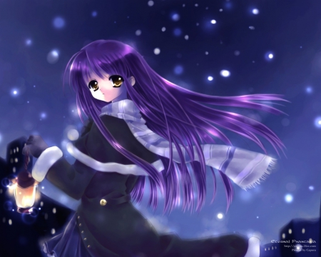 Beautiful Girl In Snow Late Night - Beautiful, girl, night, hair, dark, Snow, purple, snowing, darknights ark