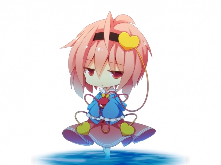 Komeiji Satori - cute, plain, komeiji satori, anime girl, adorable, girl, white, pink hair, simple, touhou, kawaii, short hair, anime, dress, chibi, sad, female