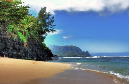 Hideaways Beach Princeville Kauai Hawaii Paradise Island - lush, beach, paradise, kauai, hawaii, coast, polynesia, yellow, hideaways, sand, ocean, princeville, islands, tropical, exotic, island, sea